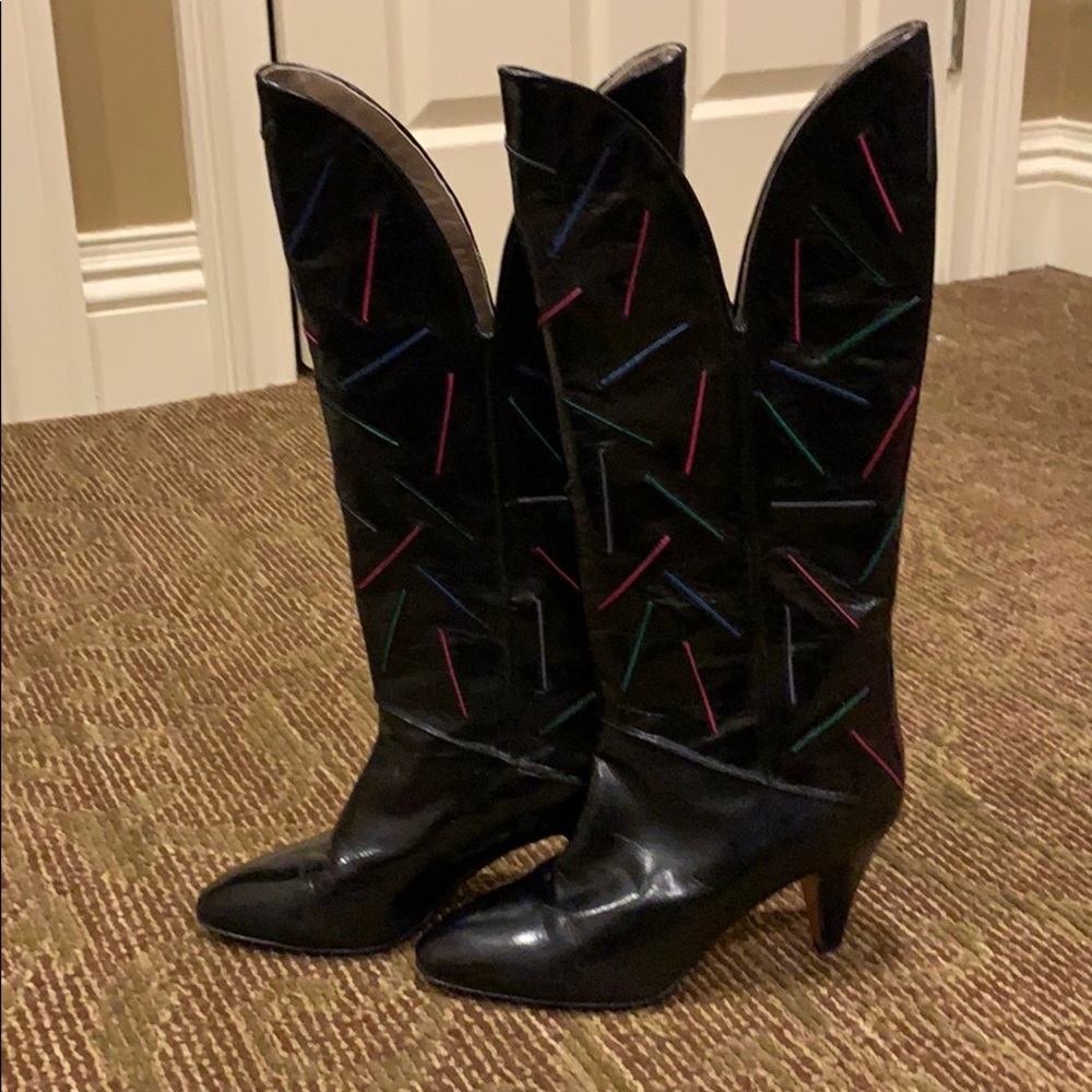Fun Black Italian Leather Cowboy Boots